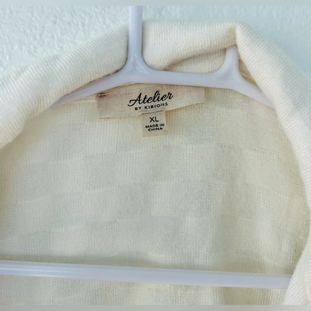 Atelier by Kirious Long Sleeve Cropped Checkered Weave Cream Sweater | Sz XL